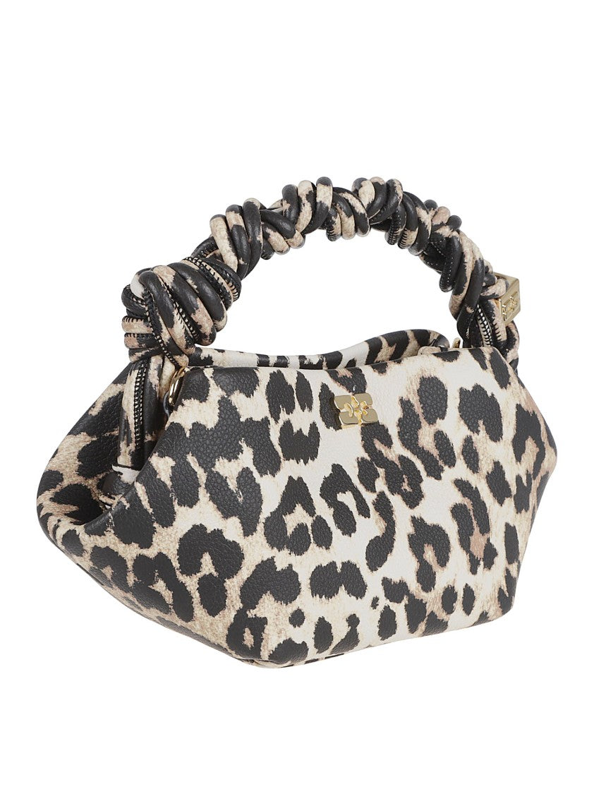 Ganni Leopard Print Bag With Braided Top Handle And Adjustable Strap