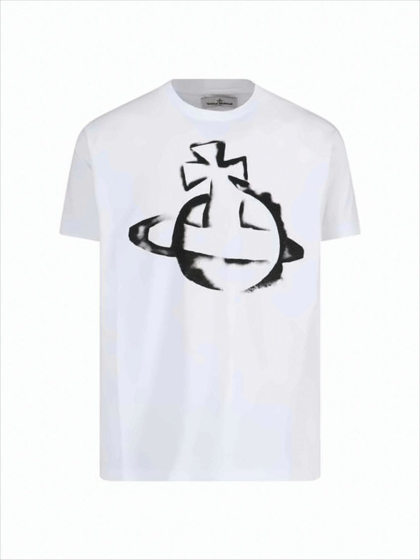 Vivienne Westwood Short-Sleeve White Cotton T-Shirt With Abstract Graphic Design