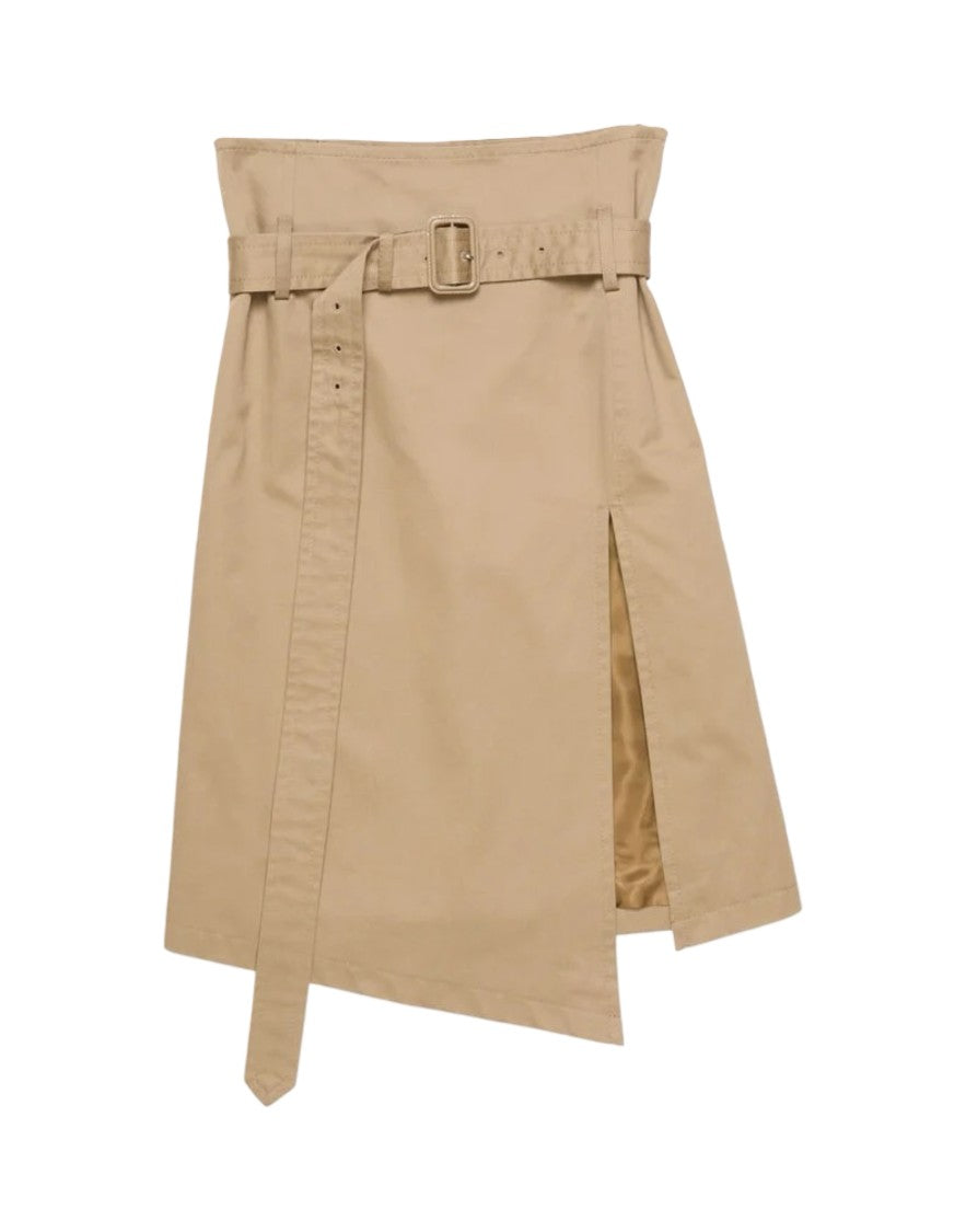 Acne Studios High-Waisted Beige Twill Midi Skirt With Belted Accent