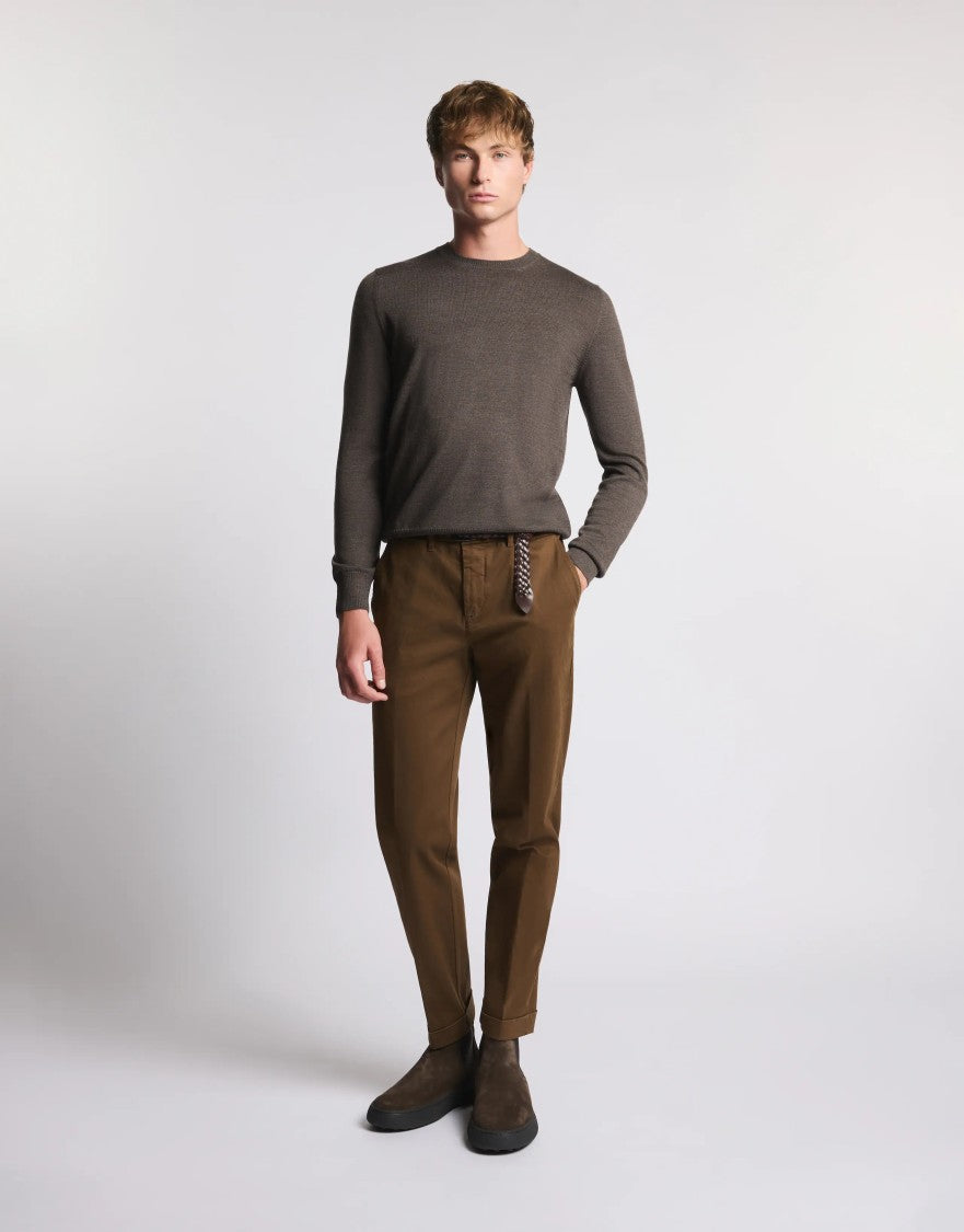 Fay Brown Crew Neck Sweater In Wool