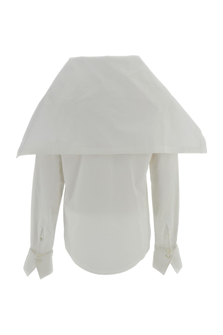 7 For All Mankind White High-Neck Cotton Poplin Shirt