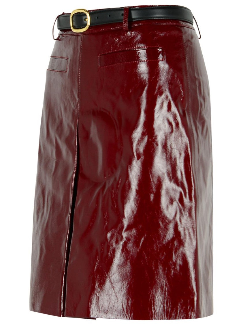 Self-Portrait Burgundy Leather Miniskirt