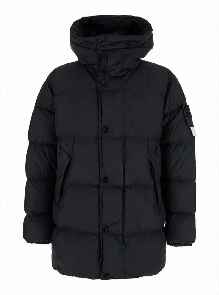 Stone Island Quilted Down Jacket With High Collar And Signature Patch
