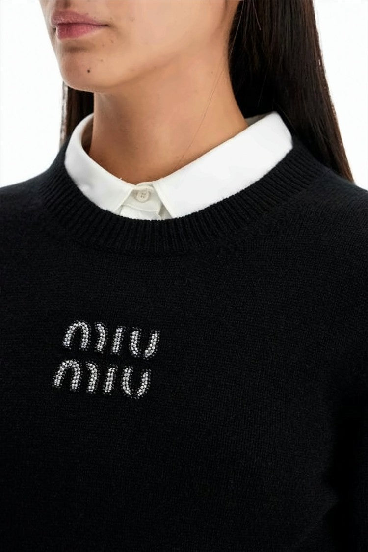 Miu Miu Cropped Cashmere Sweater With Classic Crew Neckline