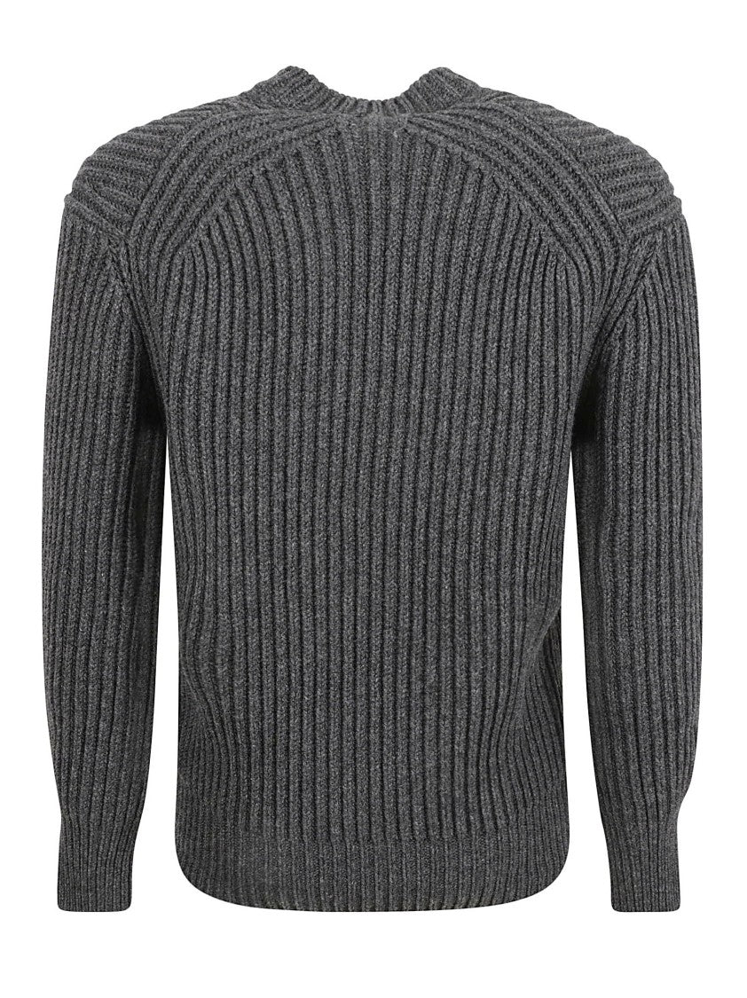 Alexander Mcqueen Textured Ribbed Grey Knit Sweater