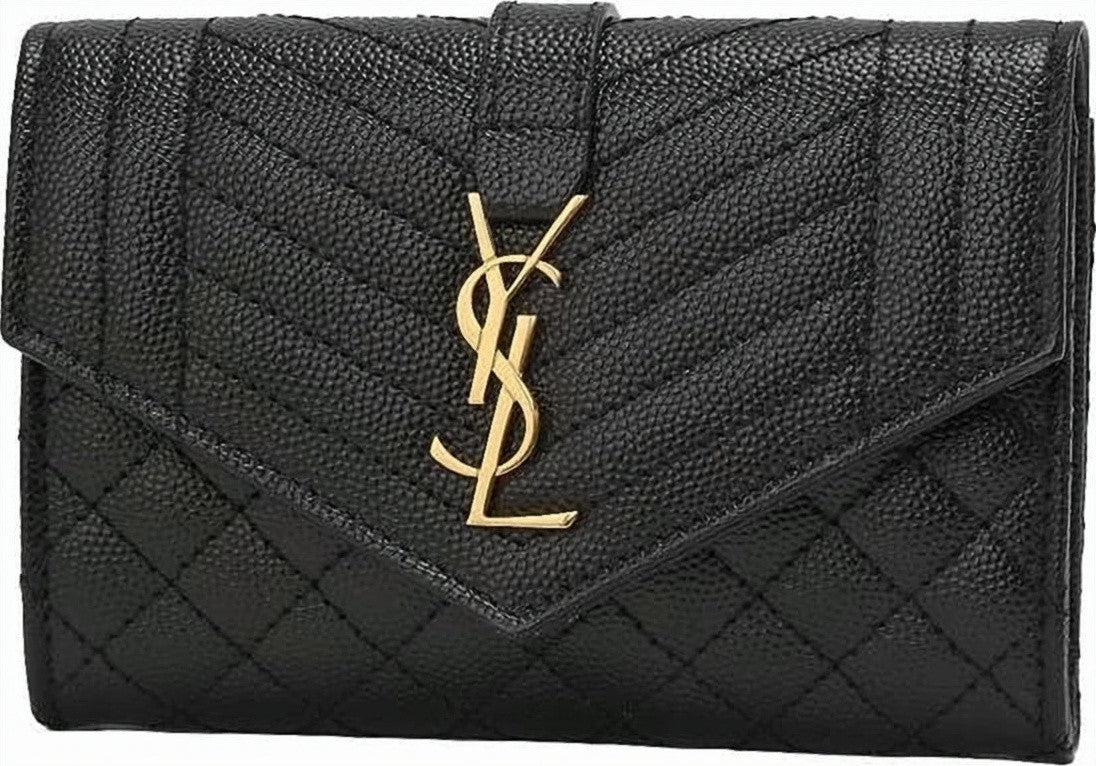 Saint Laurent Textured Cowhide Leather Compact Wallet With Gold-Tone Logo
