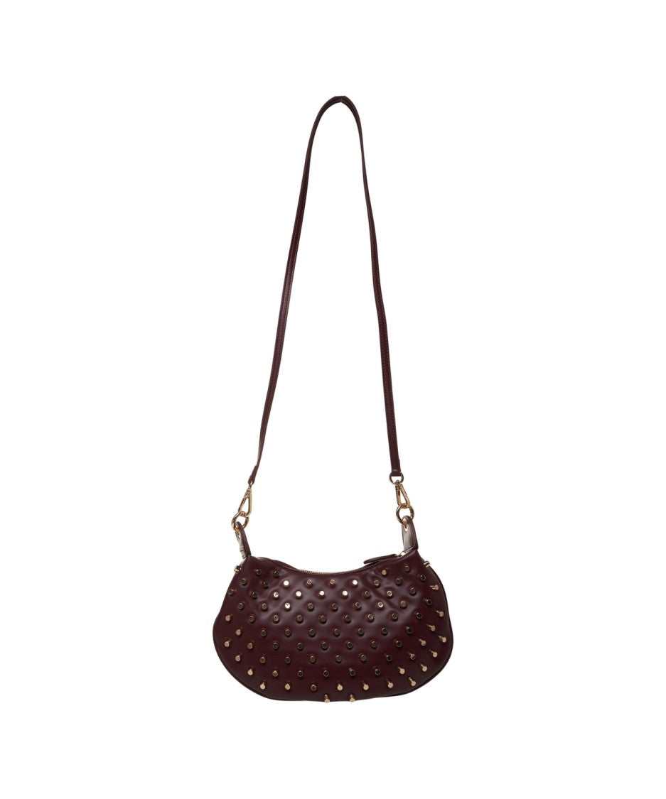 La Carrie Crescent Shoulder Bag In Rosso With Metal Studs