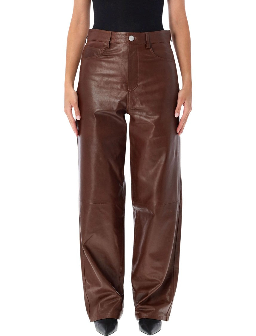 Róhe Wide Leg Leather Pants With Five-Pocket Design