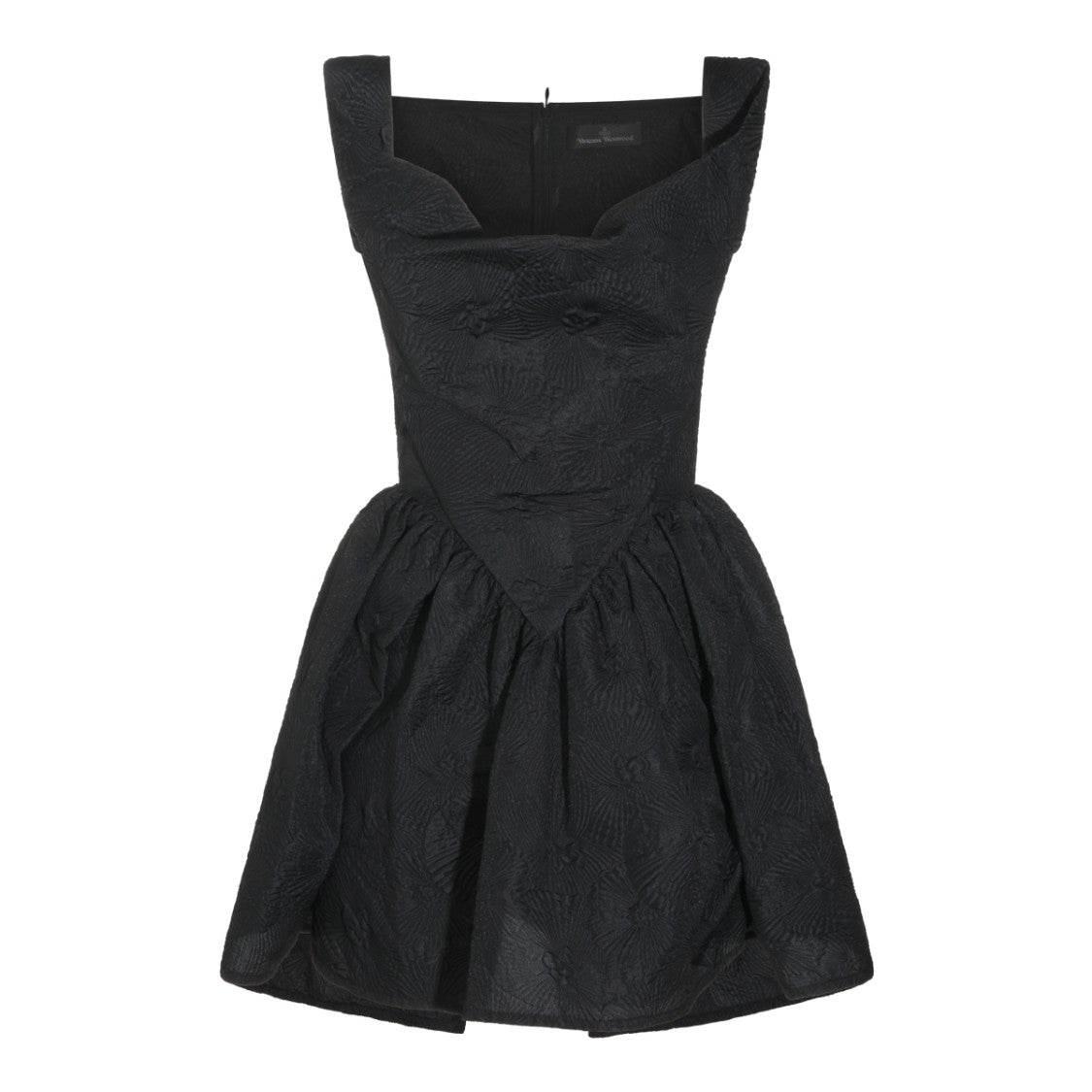 Vivienne Westwood Black Structured Square Neck Pleated Mini Dress
