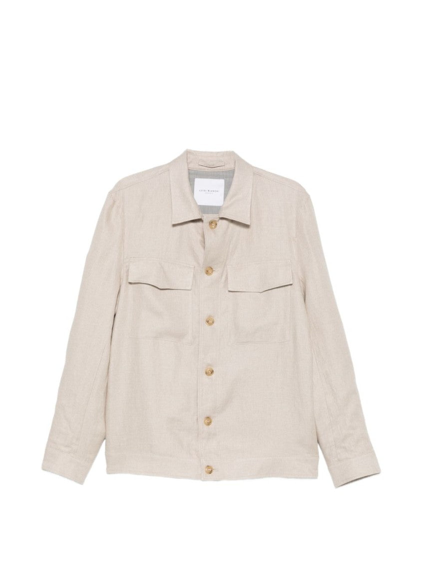 Luigi Bianchi Brando Beige Textured Flap Overshirt