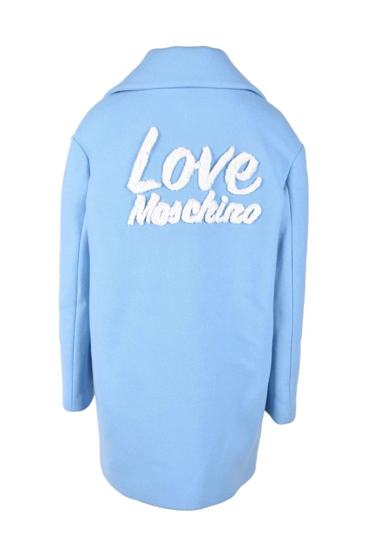 Love Moschino Relaxed Light Blue Coat With Wide Lapel Collar