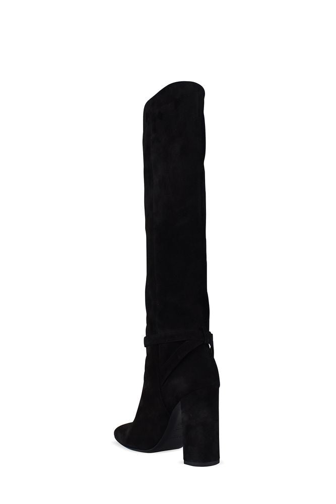 Saint Laurent Black Suede Boots With Ankle Buckle Strap