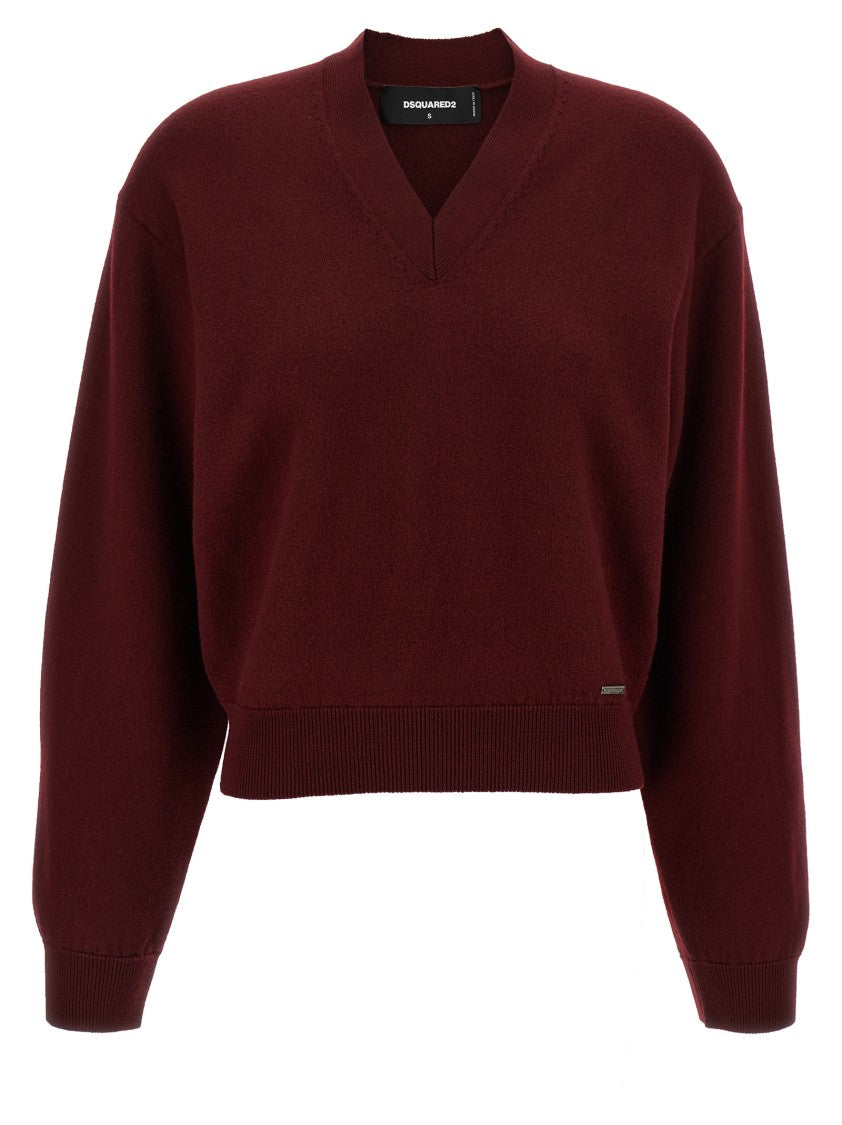 Dsquared2 V-Neck Cropped Wool Sweater