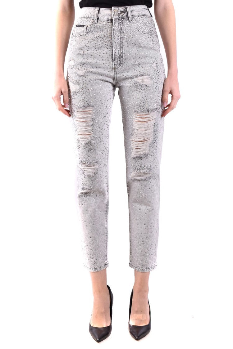 Philipp Plein Distressed High-Waisted Denim Jeans With Stretch And Ripped Details