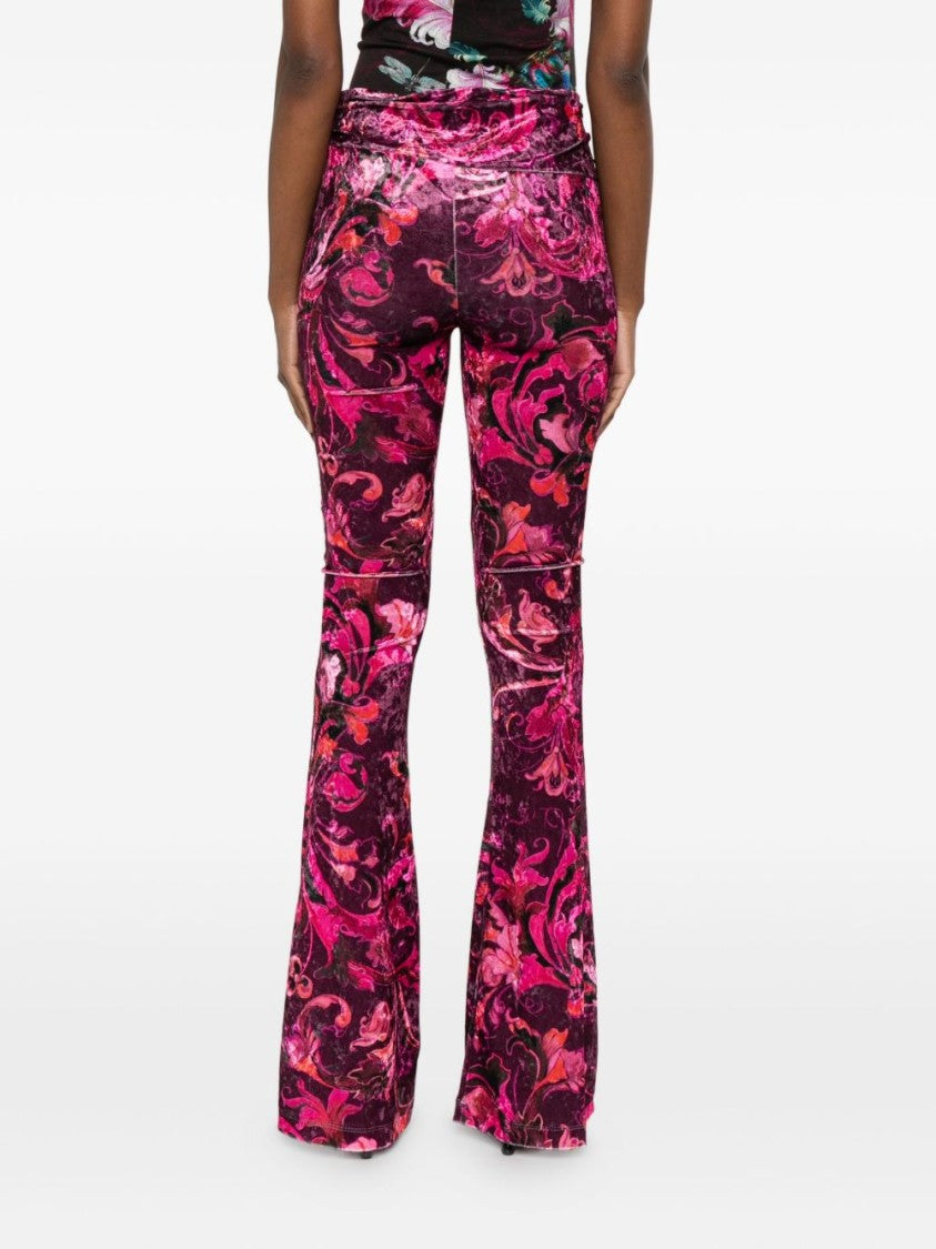 Versace Jeans Couture Flared Burgundy Trousers With Double Buckle Detail
