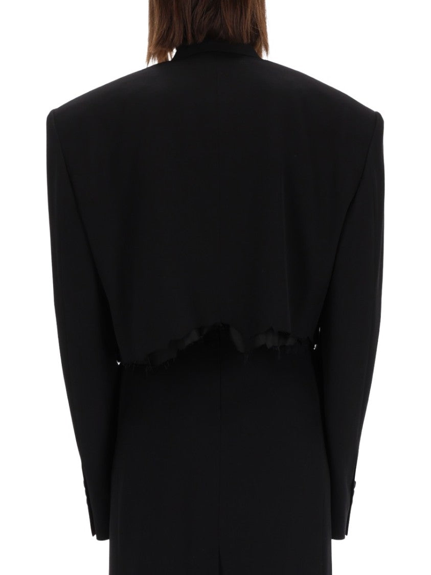Balenciaga Single Breasted Cropped Jacket With Broad Shoulders And Raw Hemline