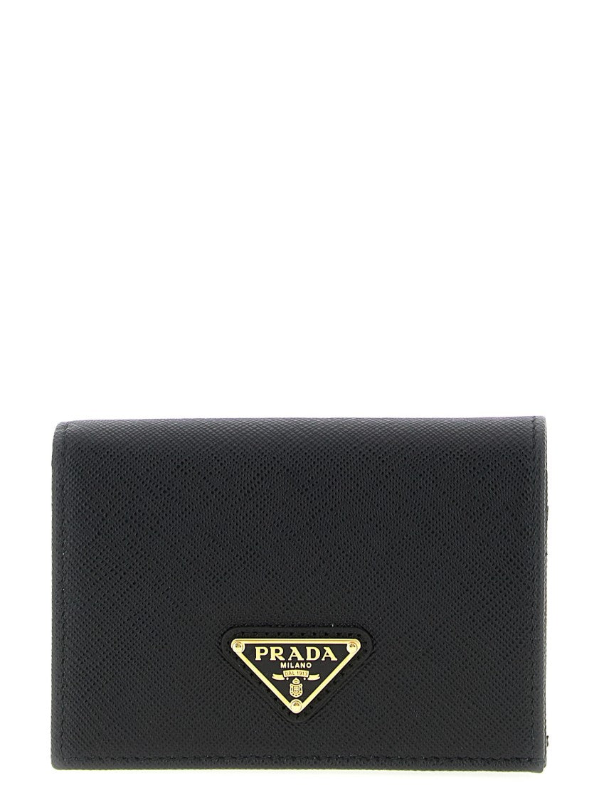 Prada Saffiano Leather Wallet With Triangle Enameled Metal Logo