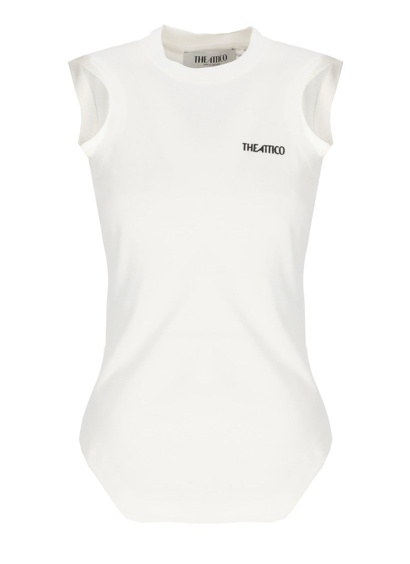 The Attico Ivory Reese Embroidered Cotton Tank Top