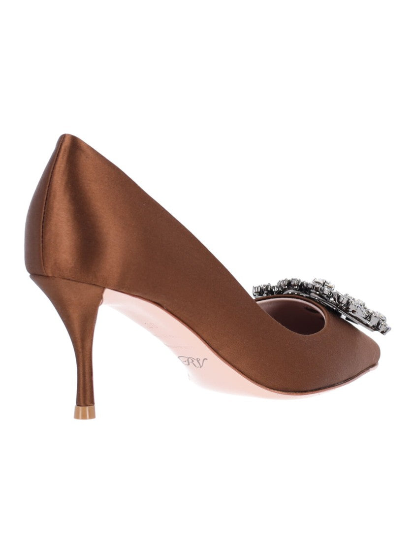 Roger Vivier Brown Satin Efflorescence Crystal Pumps