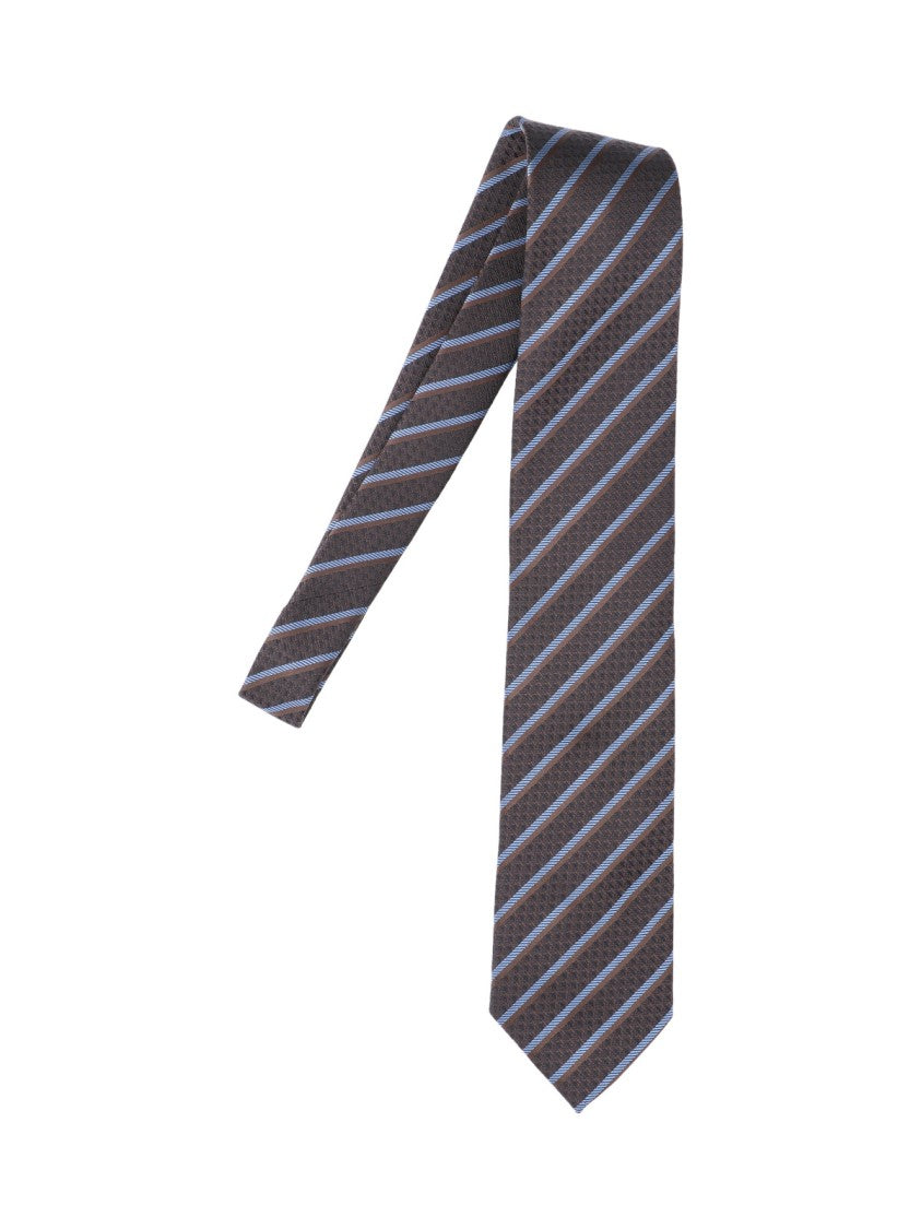 Zegna Striped Tie – Brown/Light Blue