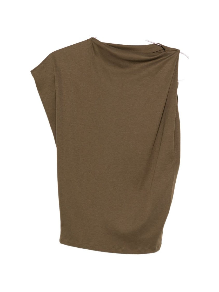 Jacquemus Khaki Draped Design Sleeveless Round Top