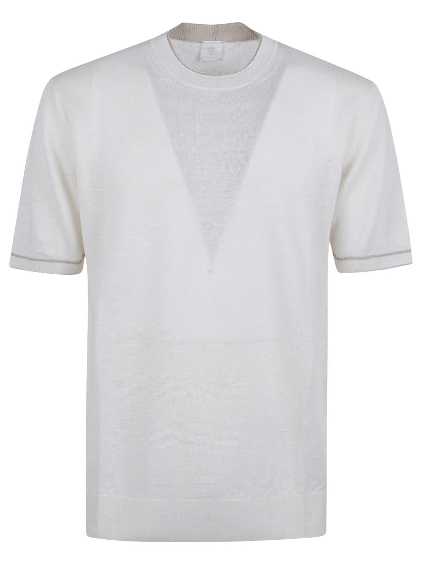 Eleventy White Linen Short-Sleeved Sweater With Design