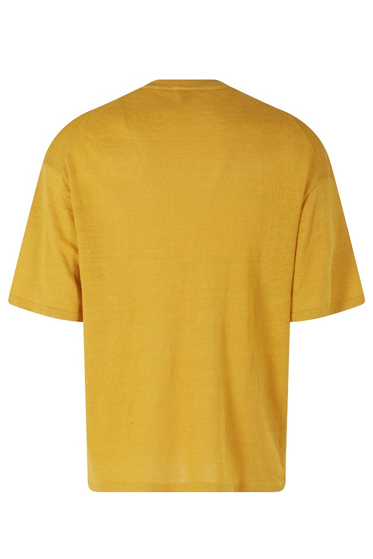 Roberto Collina Yellow Crew-Neck Loose Short Sleeve Linen Knit T-Shirt