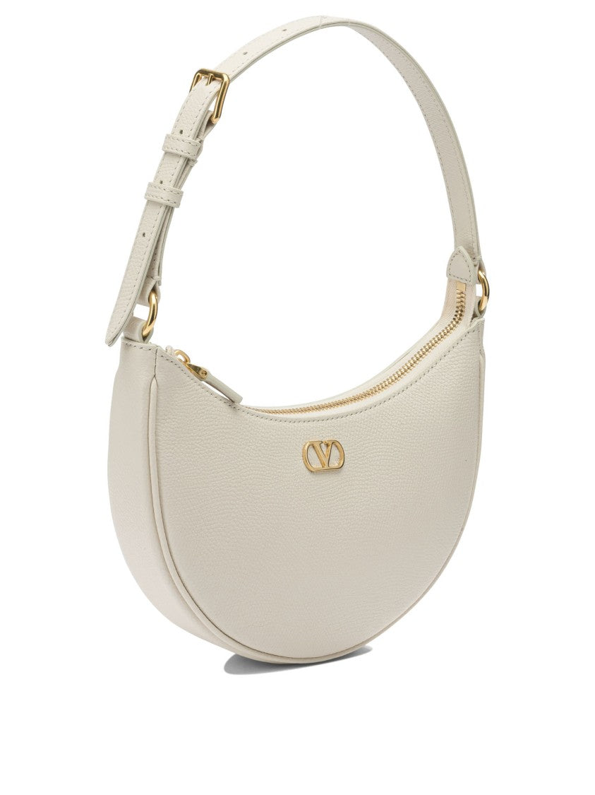 Valentino Garavani Crescent-Shaped White Shoulder Bag In Textured Calf Leather