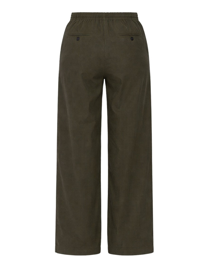 Pomandère Military Green Striped Cotton Loose-Fit Straight-Leg Pants