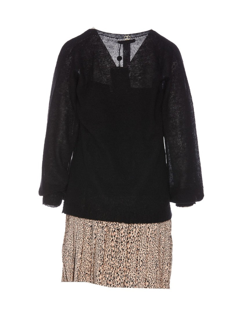 Twin-Set Layered Mini Dress With Pleated Skirt