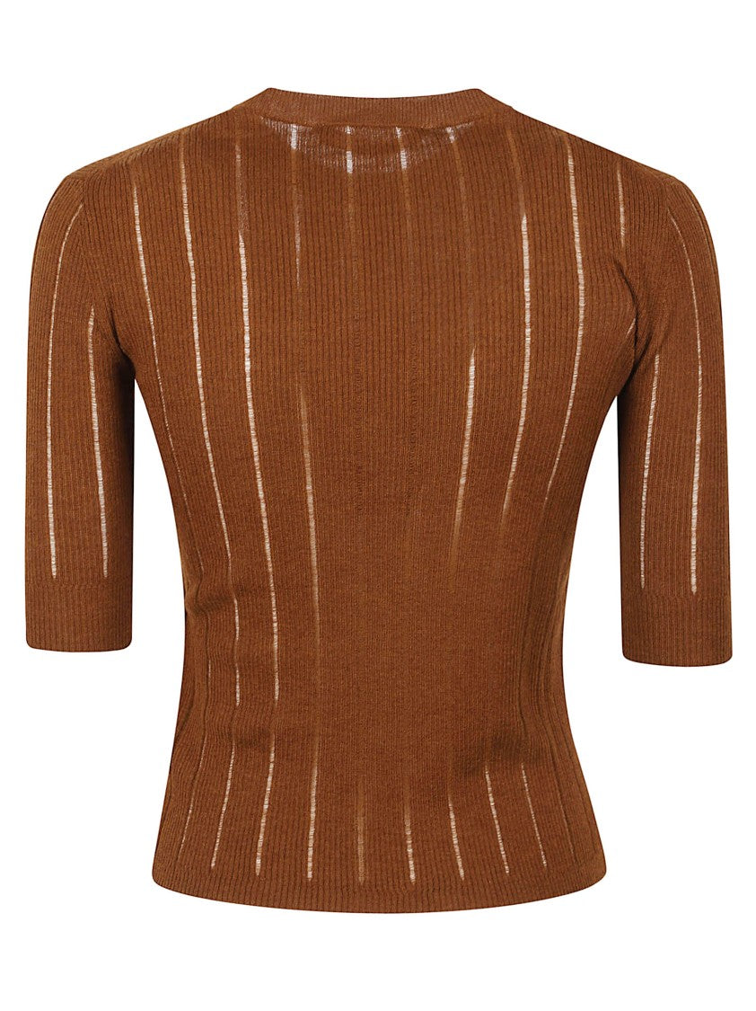 Max Mara Ribbed Knit Top With Sheer Stripe Detail