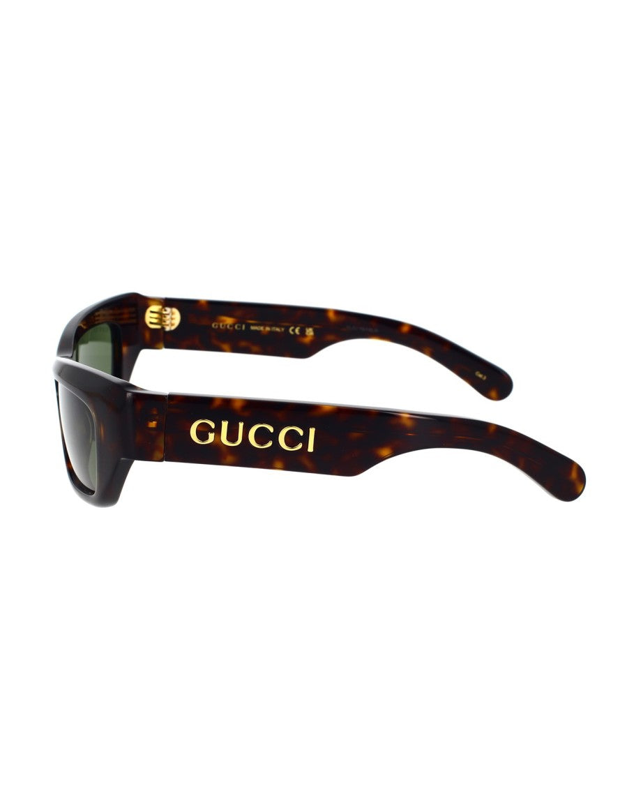 Gucci Havana Frame Sunglasses With Green Lenses
