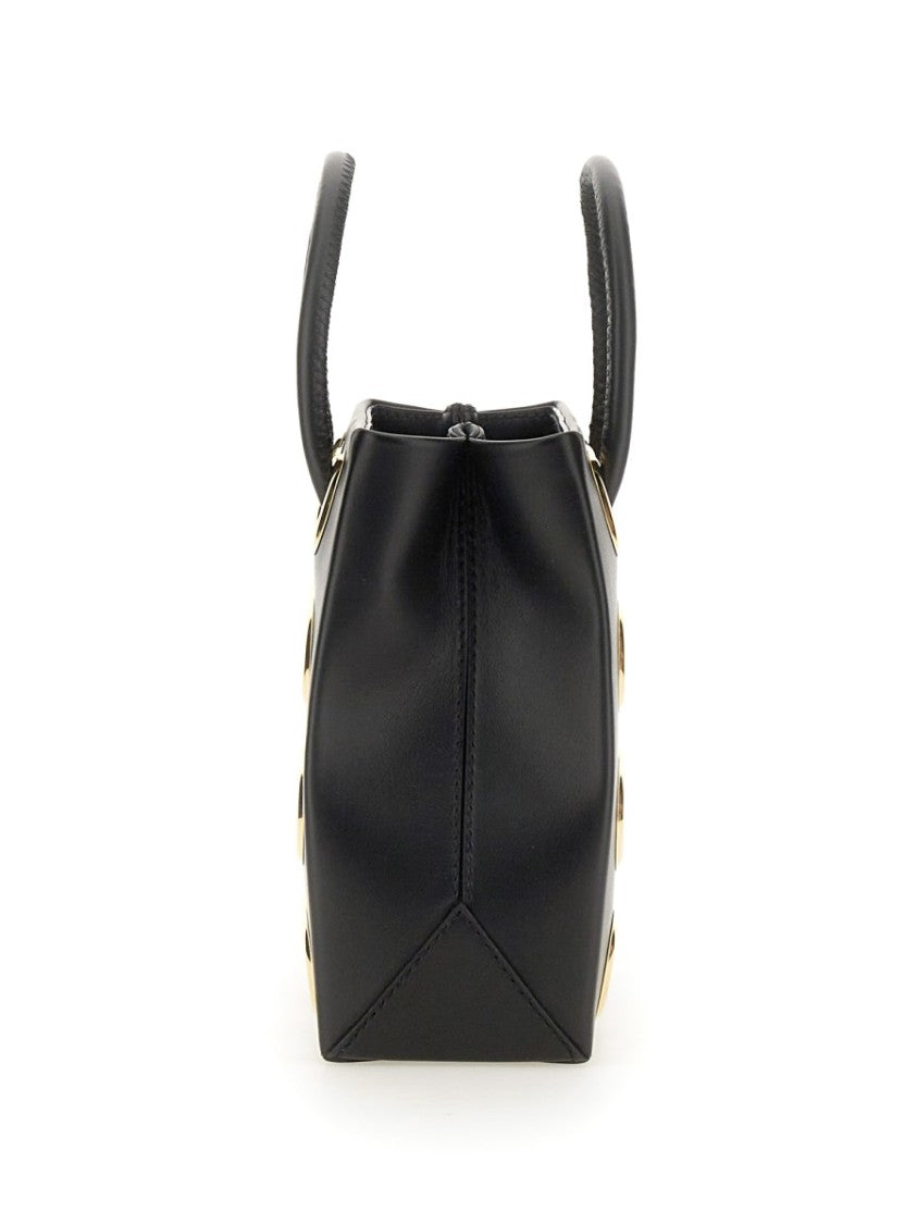 Moschino Structured Black Leather Bag With Gold Grommet Details