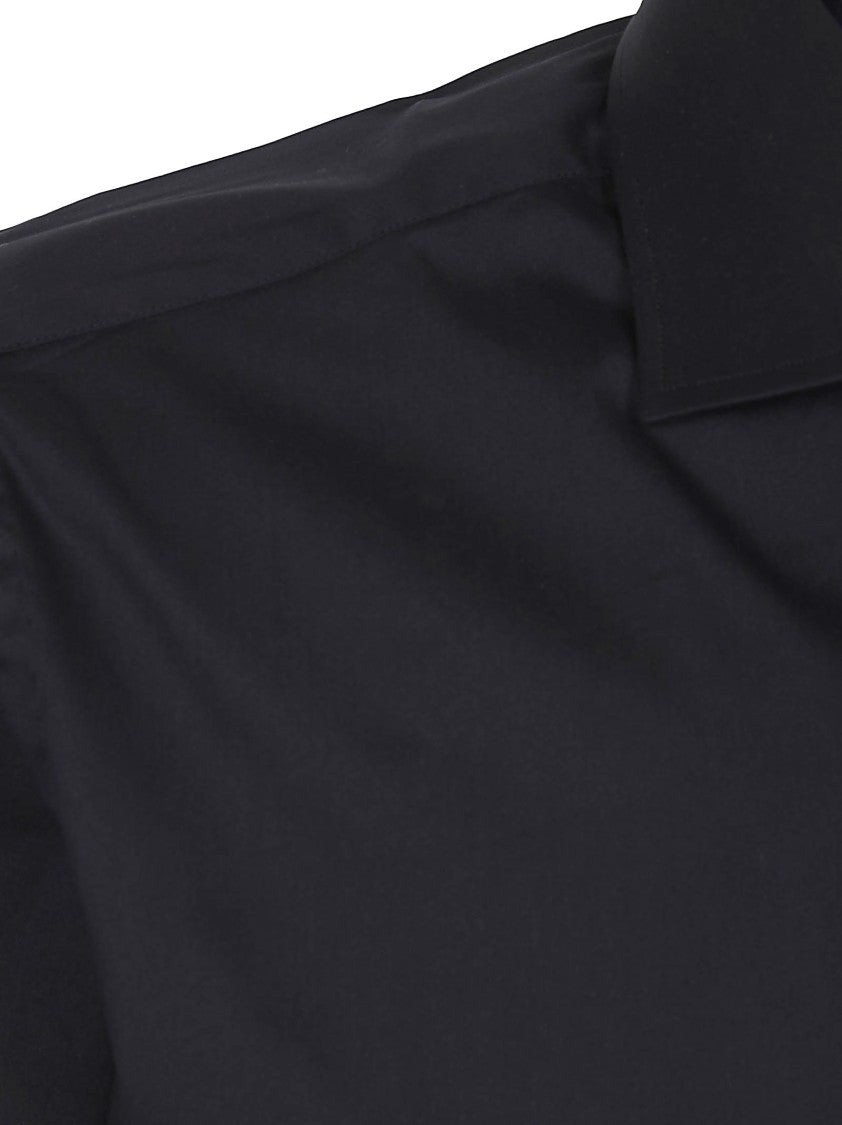 Barba Napoli Slightly Stretch Black Cotton Shirt With Classic Collar