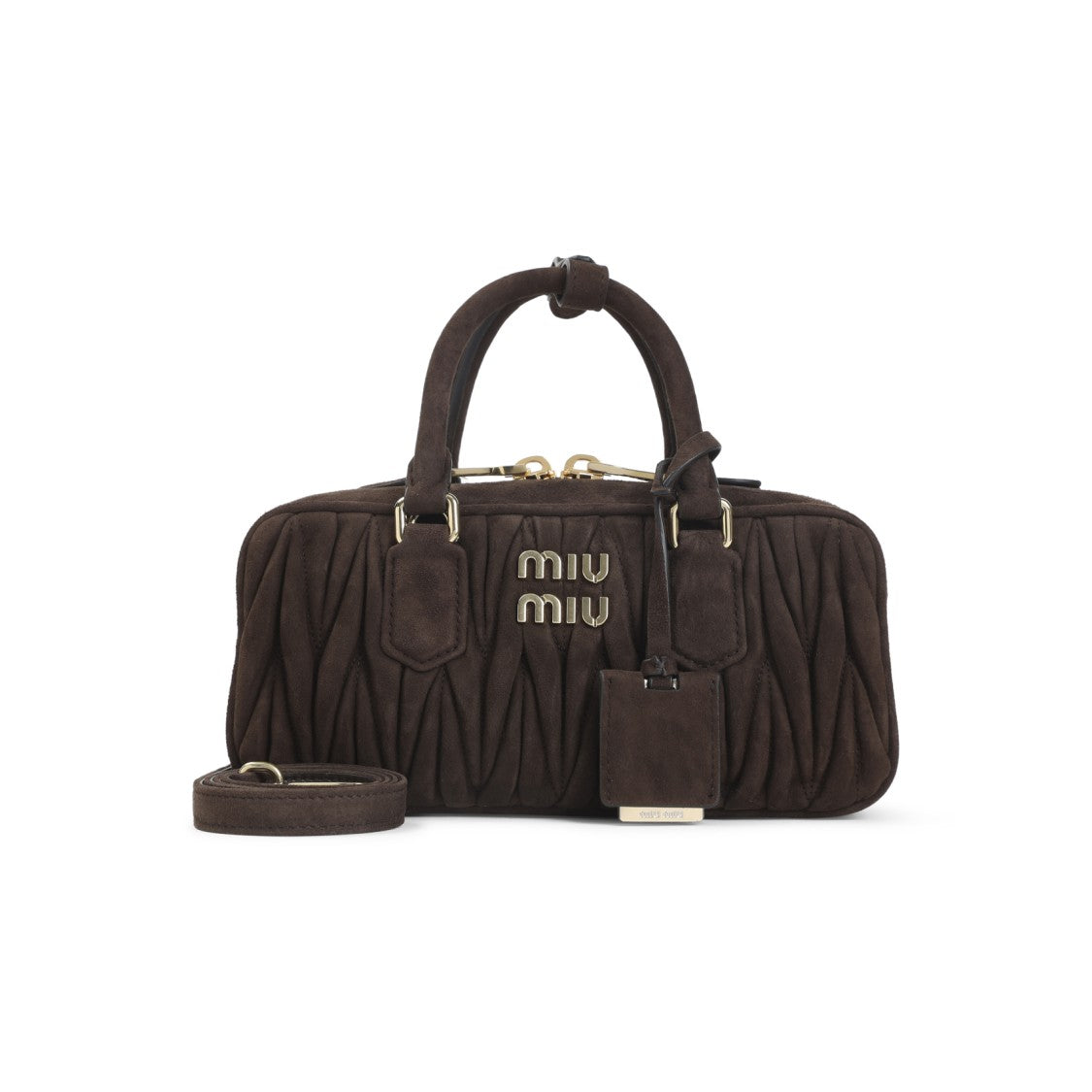 Miu Miu Quilted Brown Lamb Leather Shoulder Bag With Logo Plaque