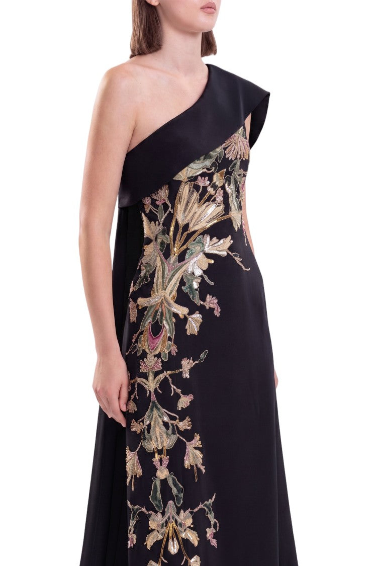 Saiid Kobeisy One Shoulder Embroidered Crepe Dress