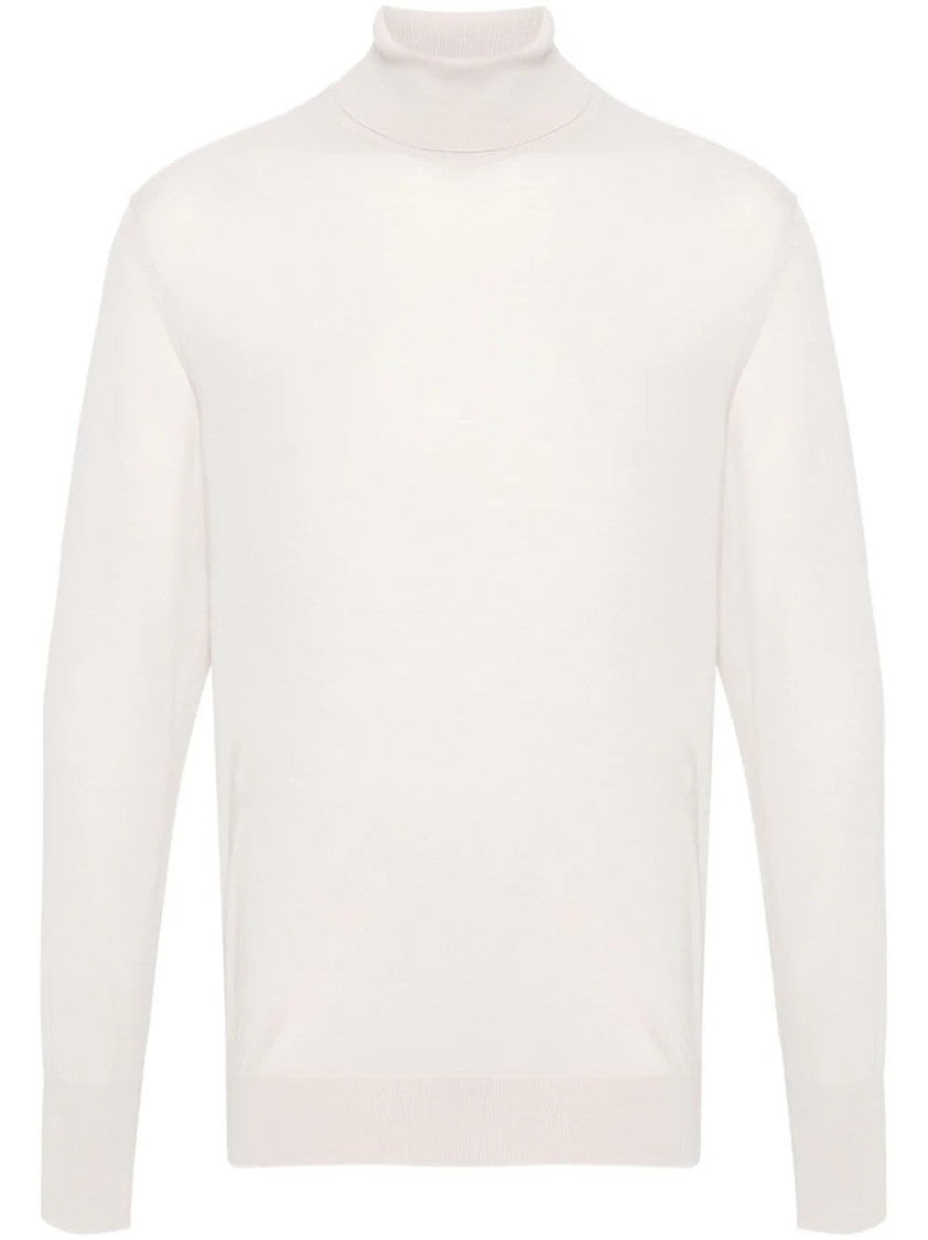 Eleventy Fitted Beige Turtleneck Sweater With Ribbed Detailing