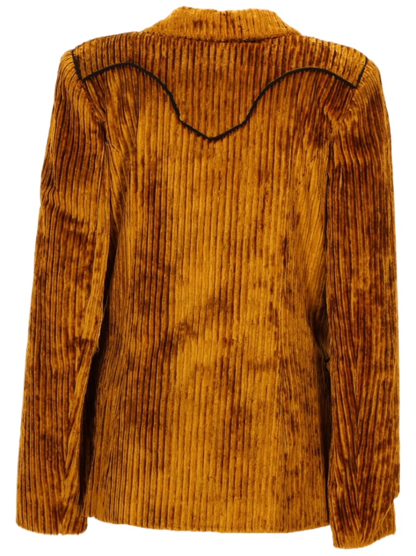 Se-Ta Ribbed Brown Corduroy Jacket With Double-Breasted Front