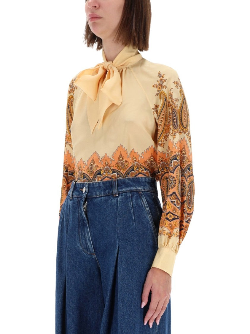 Etro Multicolor Paisley Floral Silk Blouse