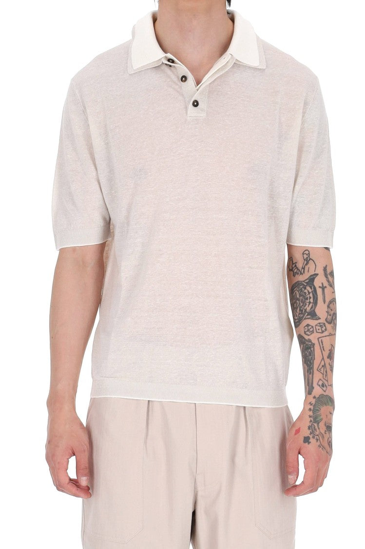 Eleventy Beige Linen-Cotton-Cashmere Double-Collar Polo Shirt