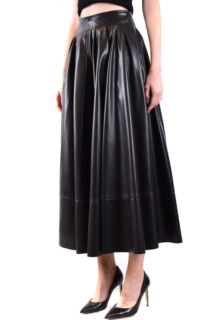 Philosophy Di Lorenzo Serafini Flared Black Midi Skirt Pleated Waistband