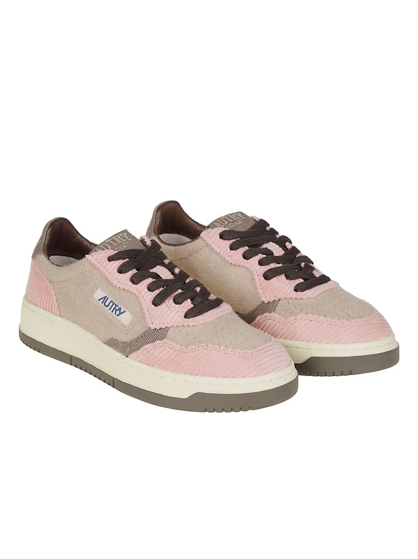 Autry Beige Medalist Low Textured Polyester Sneakers