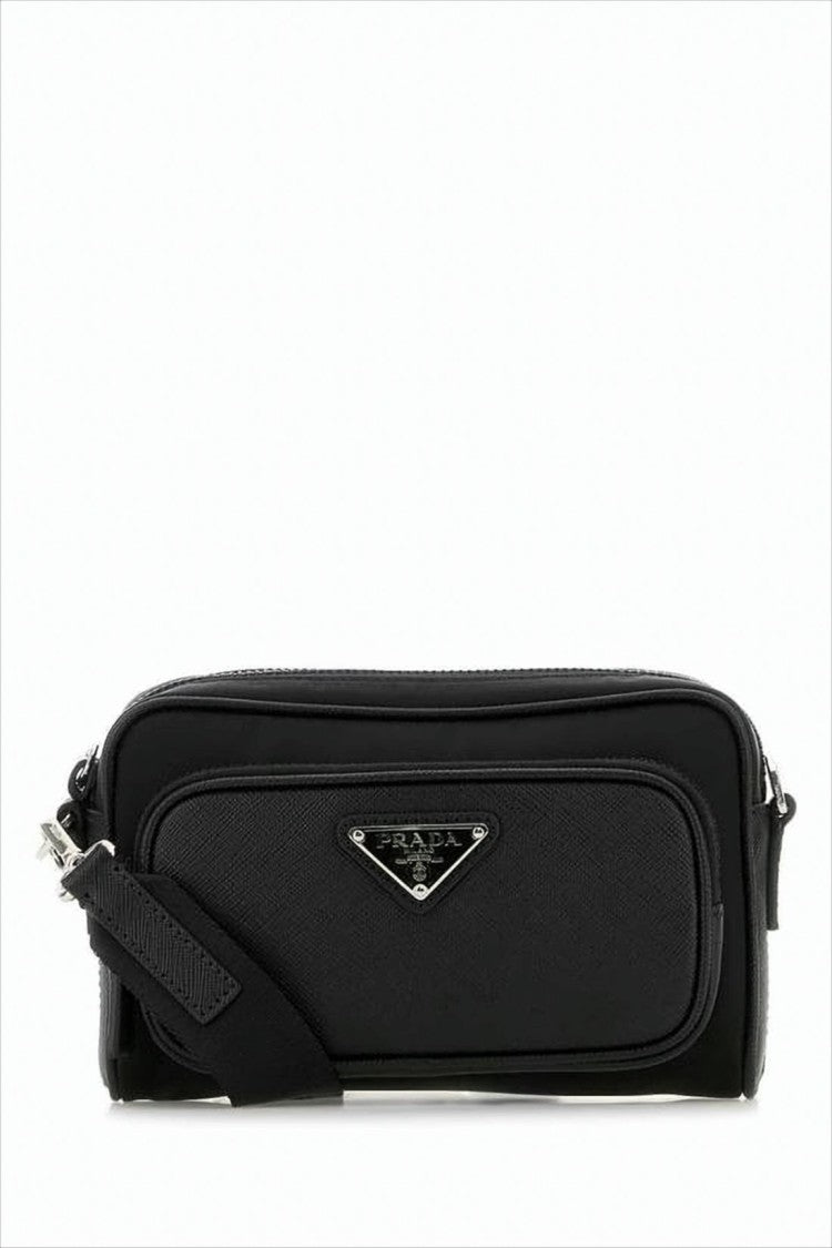 Prada Rectangular Nylon Crossbody Bag With Calf Leather Accents
