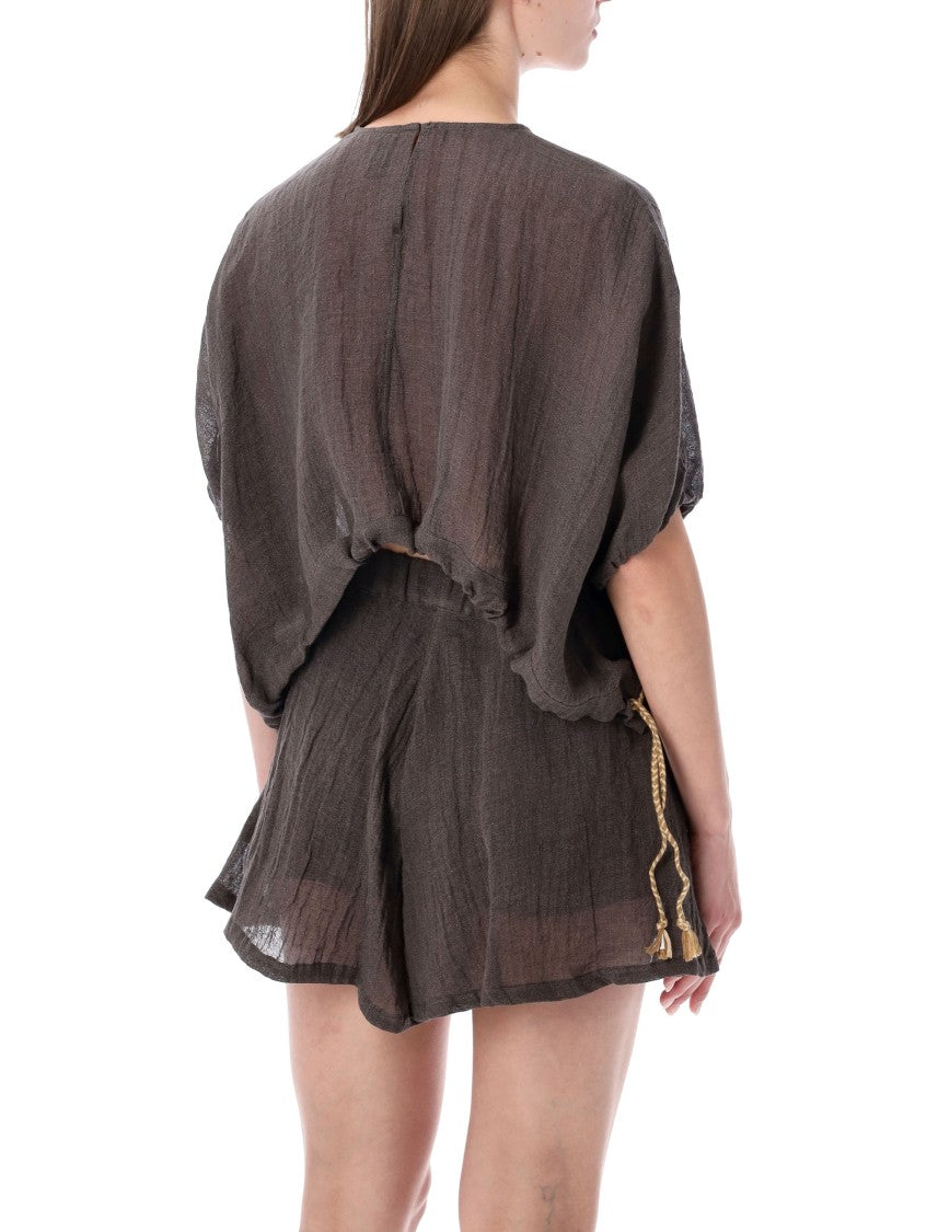 120% Lino Short-Sleeved Shirt Shorts Set