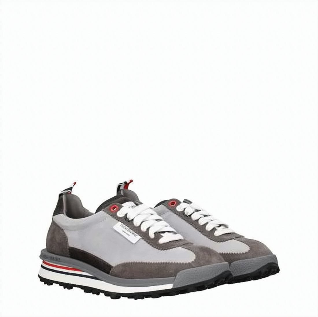 Thom Browne Neutral Tone Leather Sneakers With Textured Sole