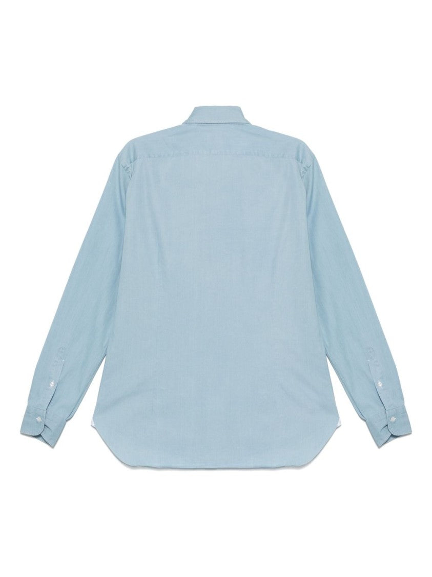 Barba Long-Sleeved Blue Shirt With Classic Collar