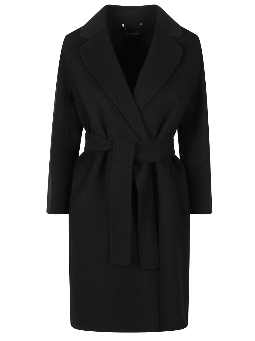 Max Mara Wrap-Style Black Coat With Self-Tie Belt