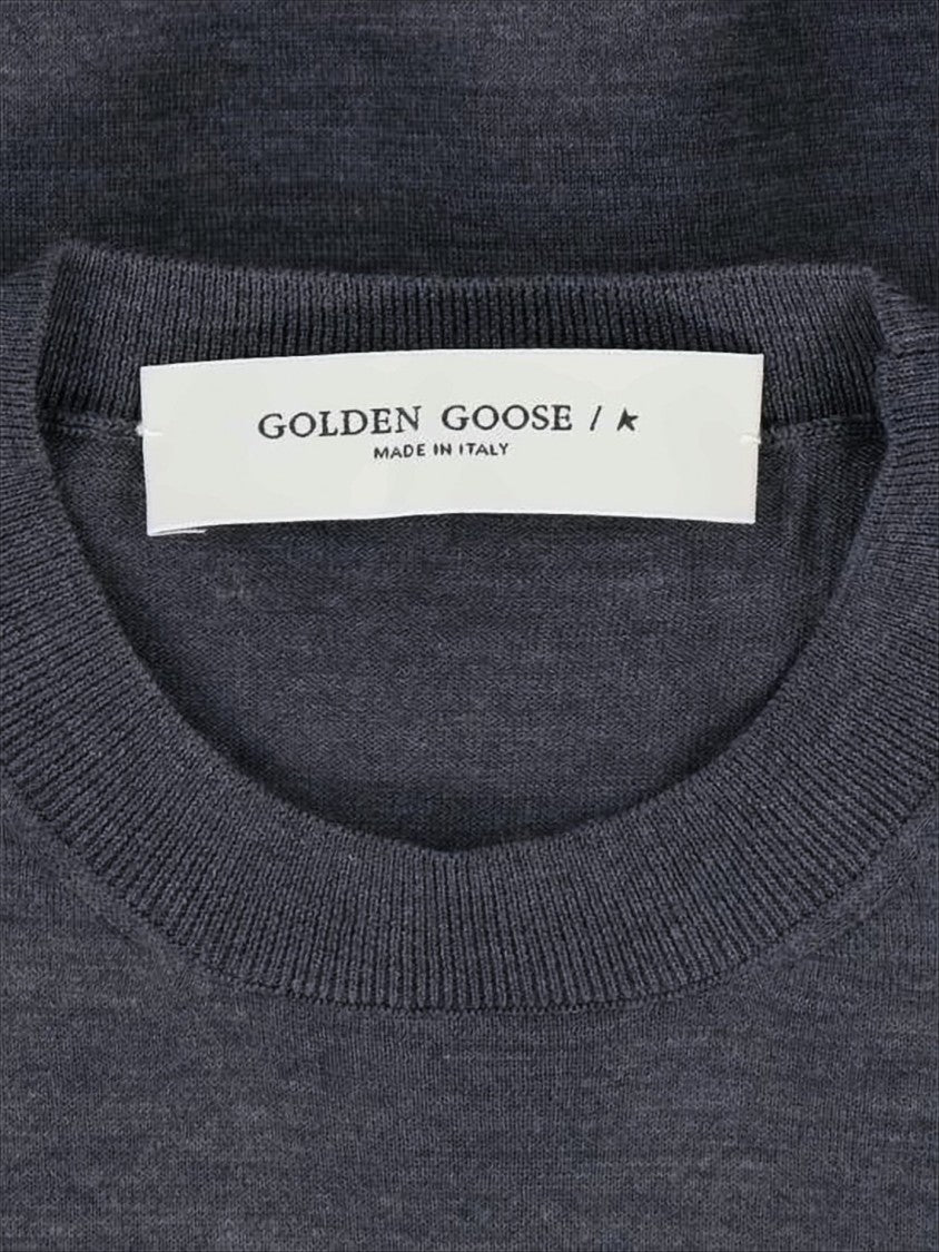 Golden Goose Subtle Grey Wool Sweater With Embroidered Patch And Star Accents