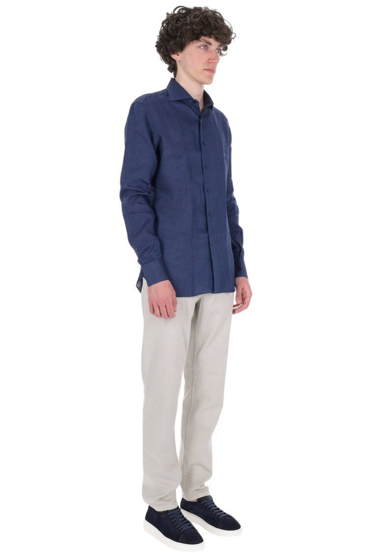 Borriello Royal Blue Pure Linen Casual Shirt