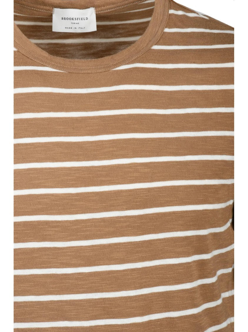 Brooksfield Brown Striped Crewneck T-Shirt